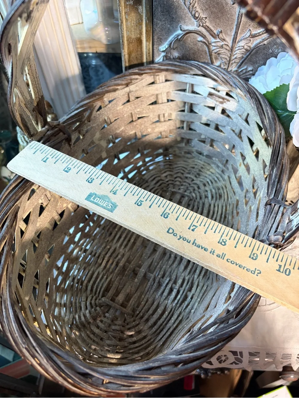 Farmhouse cottage wood basket French country decor